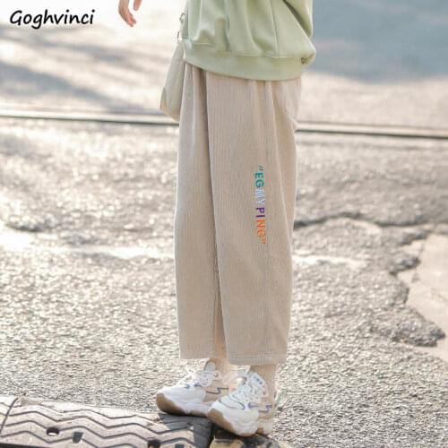 Corduroy Pants Women Casual Letter Loose All-match Ankle Length Trousers Students Simple Soft New-arrival Fashion Females Daily