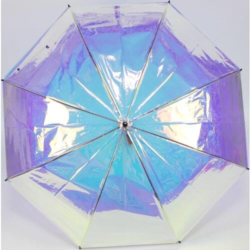 Women Rain And Shine Dual-use Umbrella Transparent Umbrella Creative Laser Iris Umbrella Semi-automatic 8K Rainbow Umbrella