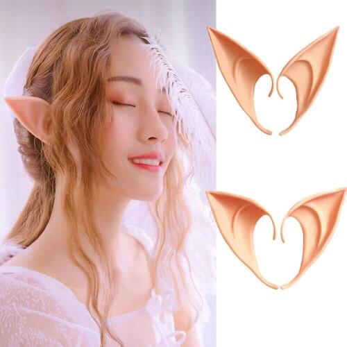 1Pair Halloween Latex Elf Ears High Simulation Soft Harmless False Ears Props Fairy Angel Dress Up Cosplay Hook Christmas Decor