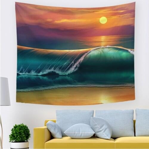 2021 Wall Tapestry Wall Hanging Tapestries Hawaiian Wave Wall Tapestries Splendid Sea with Sun For Home Living Room Dorm Decor