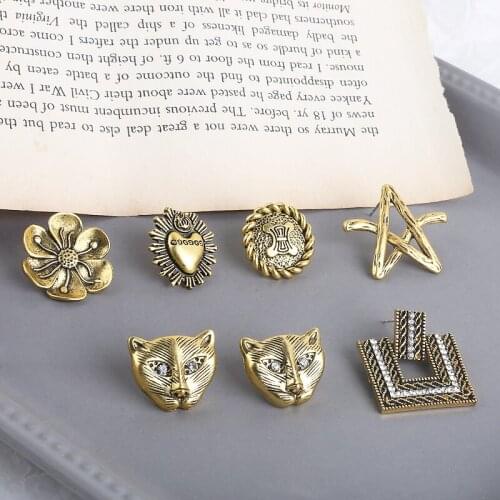 4pcs Retro Statement Stud Earrings for Women geometric flower round tiger head inlaid zircon diy jewelry earrings accessories