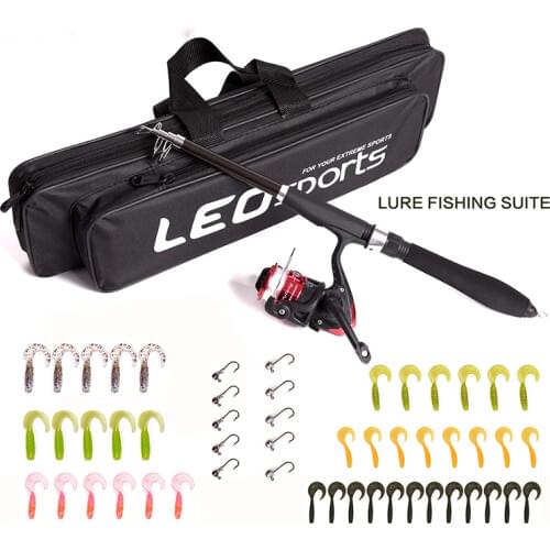 42 PCS Soft bait 10 PCS Fishing Hooks Telescopic Lure Fishing Rod Reel Combo Full Kit Fishing gear Bag Free Shipping