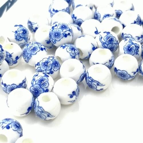50pcs/lot 8mm Decal Ceramic beads Flower Porcelain Spacer Round Loose beads for Jewelry bracelets making DIY accessories