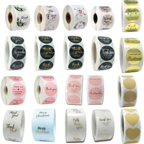 500pcs 2.5cm Seal Sticker Thank You DIY Transparent White Kraft Handmade Baking Cake Flower Decoration Package Label Stickers