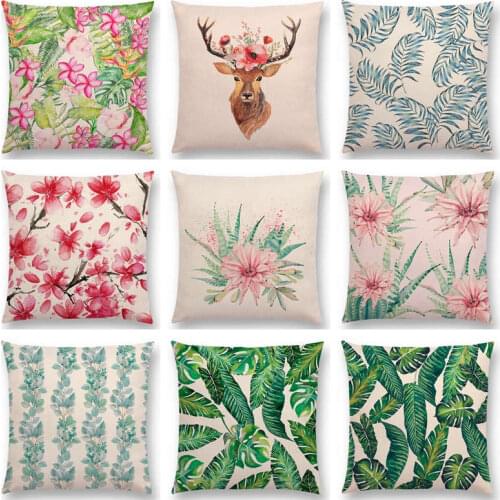 Watercolor Plants Cactus Tropical Flowers Jungle Leaves Colorful Garden Magnolia Pastel Beautiful Cushion Cover Sofa Pillow Case