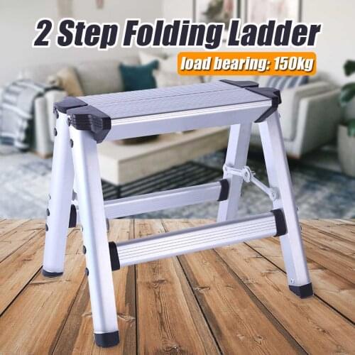 150KG Maximum Load Aluminum Folding Ladder Maximum Load 2 Step Stool Ladder Anti Slip Safety Platform Ladder
