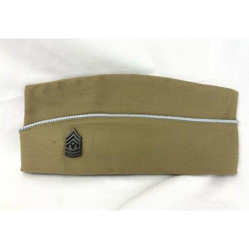 WW2 US ARMY KHAKI GARRISON CAP HAT & USMC MARINE CORPS SERGEANT MAJOR RANK BLACK armyshop2008