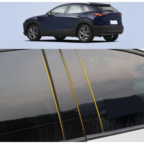 Car PC Material Pillar Post Cover Door Trim Window Piano Black Molding Sticker Plate For Mazda CX-30 CX30 2019 2020 2021
