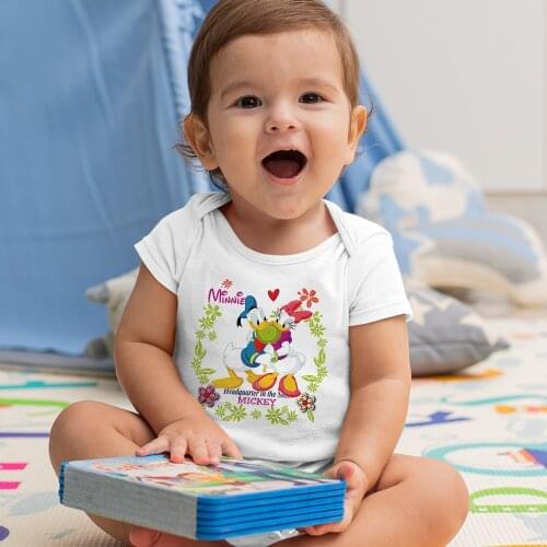 White Toddler Romper Summer New Disney Donald Duck Printing Kawaii Fashion Trend Baby Girl Boy Onesie 0-24M Harajuku Dropship