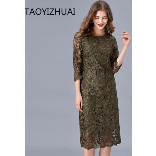 Brand mesh embroidery dress European and American fashion fat sister temperament versatile dress ol office commuter lace skirt