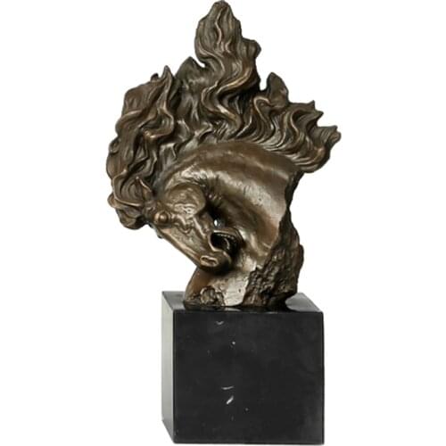 Small Horse Head Sculpture Bronze Marble Base Home Cabinet Decor Abstract Animal Bust Statue Figurine Business Present Metal Art