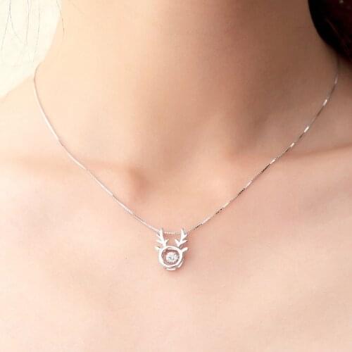 Chic Antler Necklace 100% Solid 925 Sterling Silver AAA Zircon Pendant Fashion Wedding Choker Silver jewelry Valentine Gift