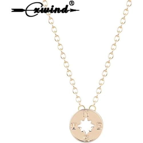 Cxwind Compass Choker Best Friend Relationship Pendants Necklaces Cut Out Disc Charm Necklaces Jewelry Chain 18"inch