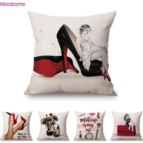 Elegant Lady Fashion Items Luxury Bag Make Up Set Pretty Lip Girl Home Decorative Cotton Linen Sofa Pillow Case Cushion Covers
