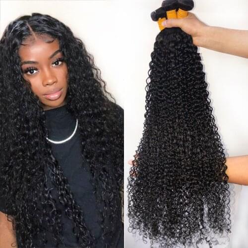 FASHOW 30 32 34 36 Inch Kinky Curly Human Hair Bundles Peruvian Hair Extensions Remy 1/3/4 Pieces Thick Curly Hair Bundles