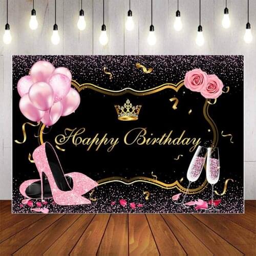 Mehofond Photography Background Glitter Pink High Heels Champagne Adult Women Girls Lady Happy Birthday Backdrop Photo Studio