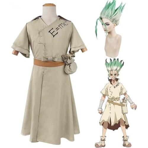 Hot Anime Dr. Stone Senku Ishigami Cosplay Costume Uniform Outfits Wig Dress Coat Halloween Carnival Party Full Set Adult Men