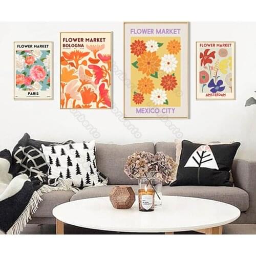 Modern Style Canvas Painting Flowers Pictures Quotes Flower Market At Various Cities Poster for Home Rooms Gallery Wall Decorati
