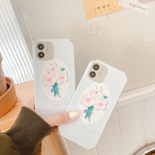 Retro sweet oil painting art flowers Japanese Phone Case For iPhone 12 11 Pro Max Xr Xs Max 7 8 Plus 7Plus case Cute Soft cover