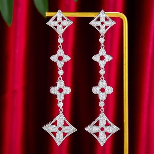 Missvikki Luxury Long Star Flower Earrings For Women Wedding Party Cubic Zircon Crystal CZ Dubai Bridal Earrings Fashion Jewelry