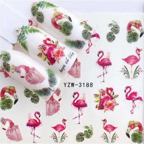 Fashion Stickers for Nails DIY Flamingo Leaf Cartoons Water Sliders Manicure Decor Watercolor Nail Decal Stickers Accessoires