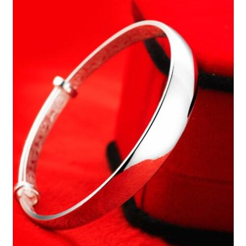 Fashion Silver Plated Womens Cuff Bracelet Thick Luster Adjustable Lucky Charm Retro Bracelet Friendship Jewelry Birthday Gift