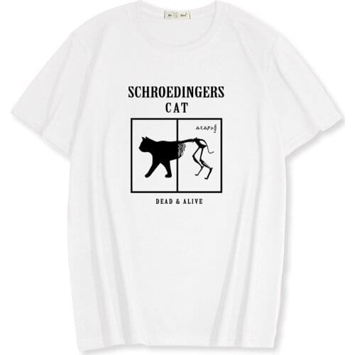 Schrödingers cat Print Mens T-shirt 2021 Summer 100% Cotton Unisex t-shirts Casual Short Sleeve Men T shirt Harajuku Clothing