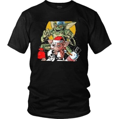 Male Gremlins Christmas T-Shirt Funny Monster Gizmo Mogwai Tshirt Short Sleeve Unique T Shirt Homme Cotton Tee Tops Merch