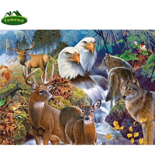 Yumeart Diy Diamond Painting Bead Embroidery Cross Stitch Kit Diamond Mosaic Eagle-deer-wolf In Forest Needlework Decoration Art