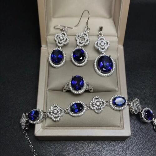 Natural Topaz Set, Ring Stud Earring Necklace, Large Gemstone, 925 Silver, Bright Color, Good Quality