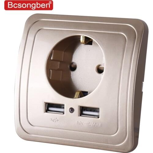 Bcsongben Dual USB Port Wall Charger Adapter Charging 2A Wall Charger Adapter EU standard Plug pop Socket Power Outlet gold