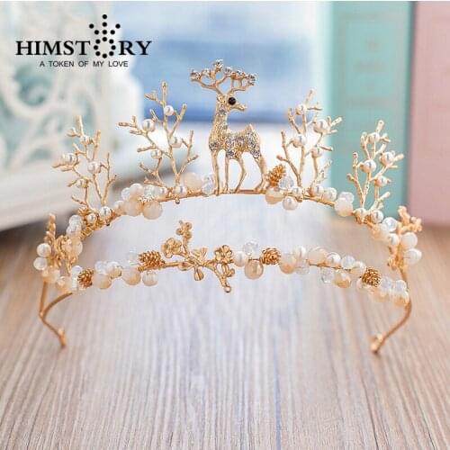 Handmade Delicate Bride Headdress Deer Pearl Bead Hair Bands Bridal Party Crown Hair Accessories Wedding Jewelry