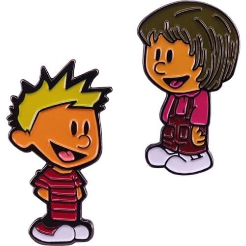 HOSENG Nostalgic Comic Cartoon Cute Girl and Boy Set Cartoon Brooch Gift For Friends Lapel Shirt Alloy Enamel Pin HS_621