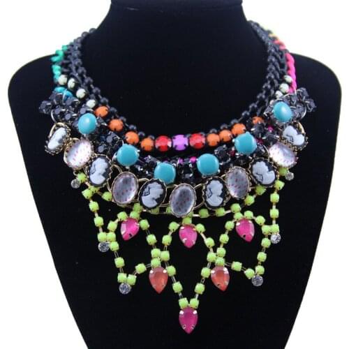 New Bohemian Pendant Necklace Vintage round resin Pendant Bohemia Style Multilayer Chain Handmade Retro Necklace