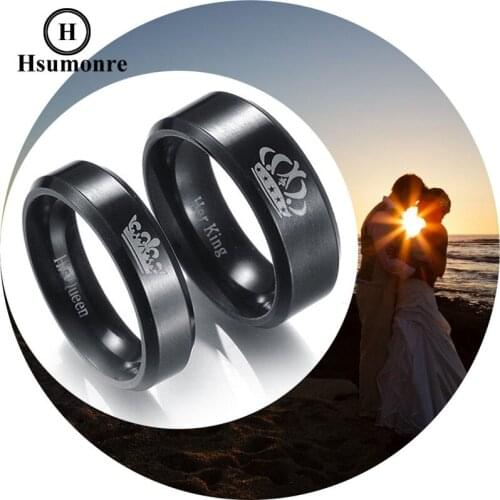 Promise Rings Her King His Queen Engraved Couple Rings Matching Rings Engagement Wedding Bands Valentine Gift Stainless Steel