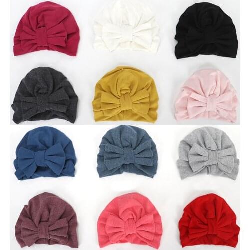Girls Boys Baby Child Bowknot Solid Color Stretchy Turban Casual Hat Hair Head Wrap Cap