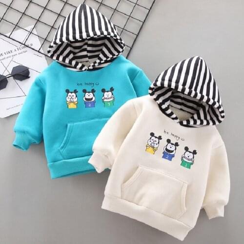 Autumn and winter new 0-5-year-old boys and girls cartoon stripe color matching top childrens solid color long sleeve sweater