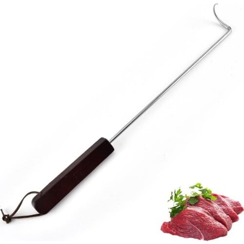 Food Flipper Meat Turning Tool BBQ Meat Turner Hook With Wooden Handle Steel Meat Fork And Lamb Chop Fork Bakery Accessories 1PC