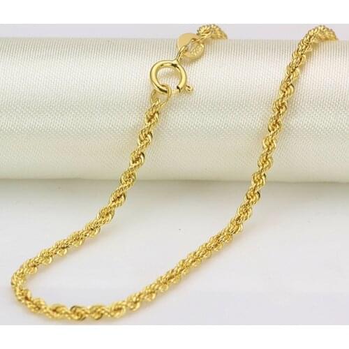 Authentic 17INCH 18K Yellow Gold Necklace 2mm Rope Link Chain Stamp: Au750