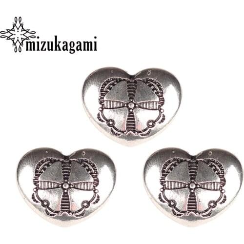 24*19mm 3pcs/lot Zinc Alloy Button Heart Double Hole Connector Decorative Buttons Charms For DIY Jewelry Accessories