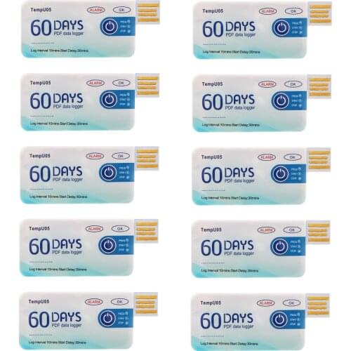 10 pcs/lot TempU05 Temperature Data Logger Single Use 60 Days PDF Report USB Port Data Capacity10000 Points USB Data Logger