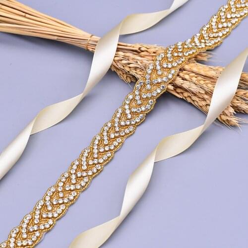 Handmade Wedding Dress Belts Gold Bridal Belts Luxury Rhinestone Belt Bridesmaid Dresses Sash Bling Crystal Bride Wedding Sashes