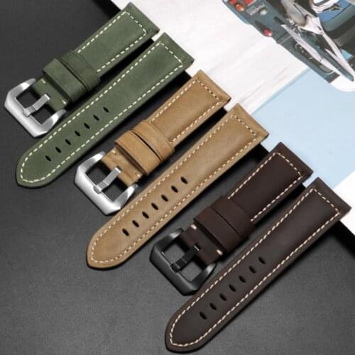 Retro Frosted leather watchband 20 22 24 26mm dark brown khaki army green strap for mens watch accessories Gift tool