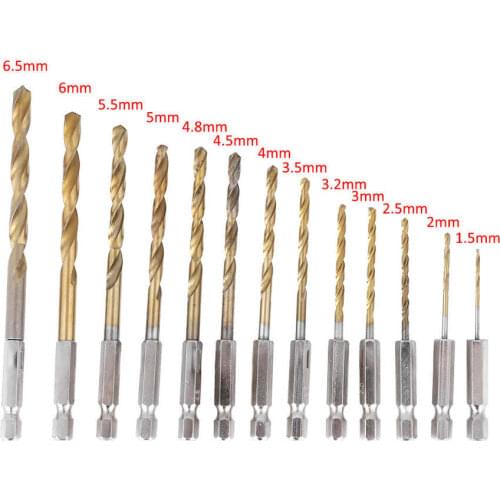 Drill Bits 13pcs 1 5-6 5mm High ​​Steel Coated Drill Bits with Hexagonal Handle-Quality is Our Culture