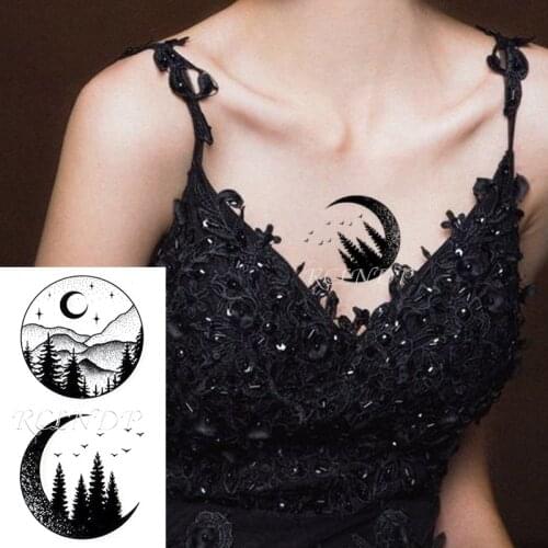 Waterproof Temporary Tattoo Stickers Moon Hill Forest Star Tree Bird Animal Fake Tatto Flash Tatoo Body Art for Girl Women Men