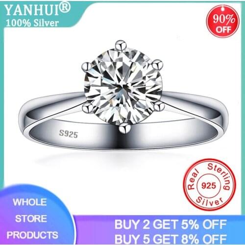 YANHUI With Certificate 100% Original 925 Silver Wedding Ring for Women Luxury Fine Jewelry Zirconia Diamond Ring Size 5-10 R003