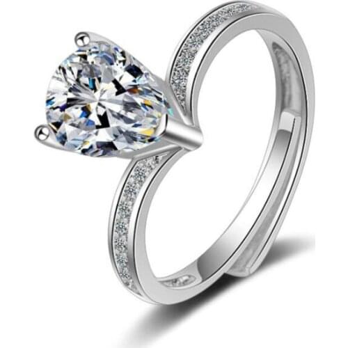 Japanese And Korean Version Of 925 Sterling Silver Jewelry Simple Female Crystal Water Drop Fashion Opening Rings SR308