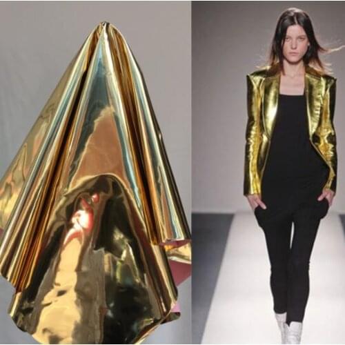 Bright Mirror Golden Pu Artificial Leather Soft Mirror Coated Elastic fabric waterproof leather gloves diy textiles fabric,A509