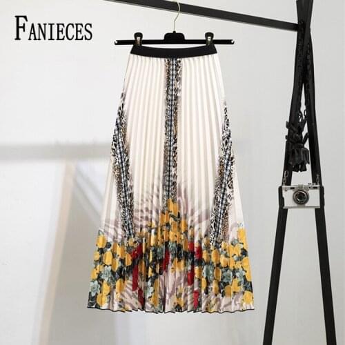 62 Colors 2021 New Summer Skirts Women Vintage Floral Print Pleated Skirt Elastic High Waist Casual Midi Skirt Jupe Streetwear