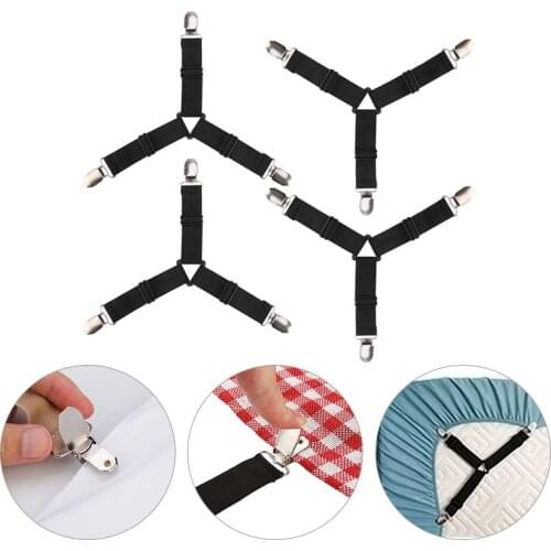 Bed Sheets Grippers 4Pcs/Set Corner Holder 3 Clips Fastener Bed Sheet Clips Mattress Adjustable Elastic Straps Organize Gadgets